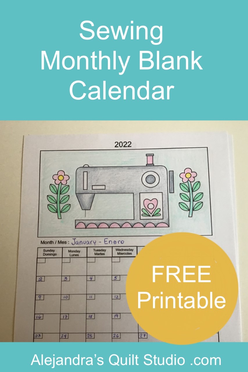 Sewing Monthly Blank Calendar